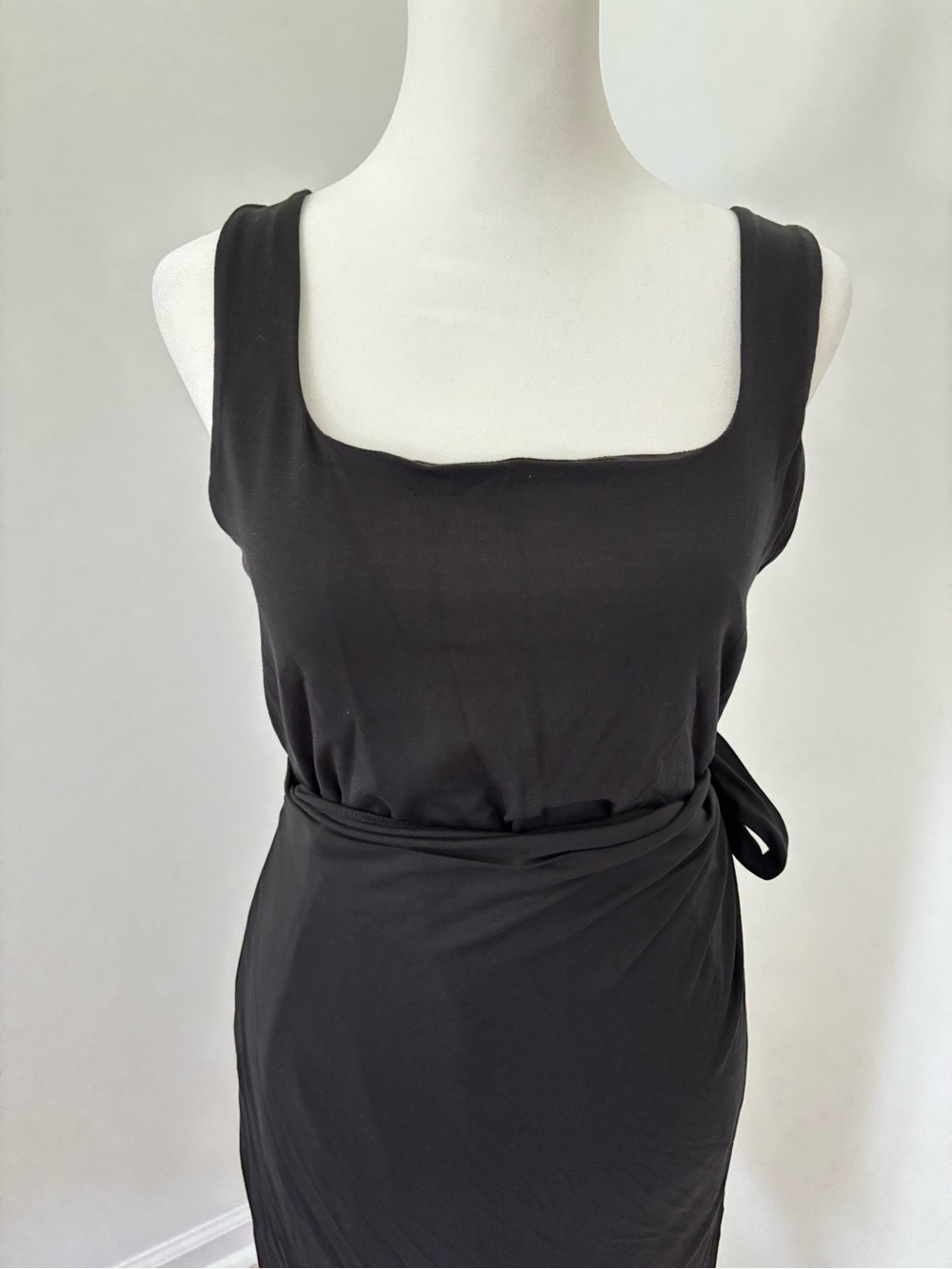 Quince Tencel Jersey Side Tie Midi Dress Black Large NWT Square Neck - Picture 3 of 13